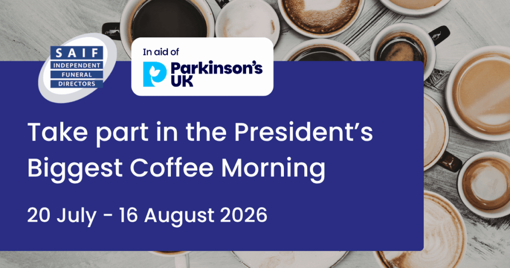 Blog thumbnail for SAIF's Take part in the President’s Biggest Coffee Morning 20 July - 16 August 2026 in aid of Parkinson's UK